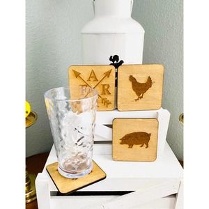 Set of 4 Handmade Farmhouse Inspired Wood Farm Animal Coasters